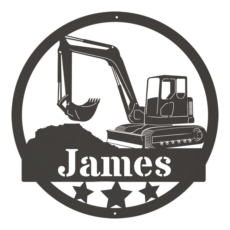 Mini Excavator Sign - Personalized Metal Gift | Custom Construction Wall Art