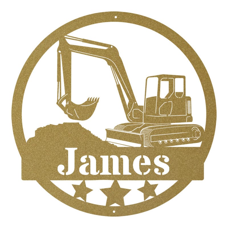 Mini Excavator Sign - Personalized Metal Gift | Custom Construction Wall Art