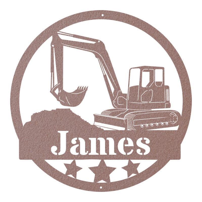 Mini Excavator Sign - Personalized Metal Gift | Custom Construction Wall Art