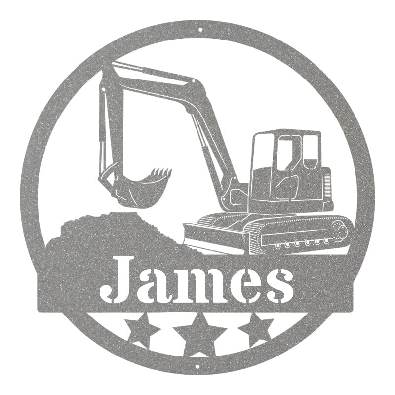 Mini Excavator Sign - Personalized Metal Gift | Custom Construction Wall Art