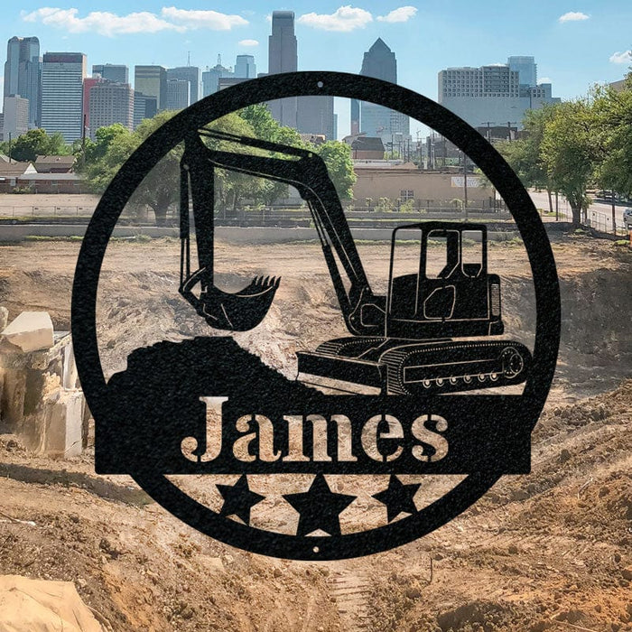 Mini Excavator Sign - Personalized Metal Gift | Custom Construction Wall Art