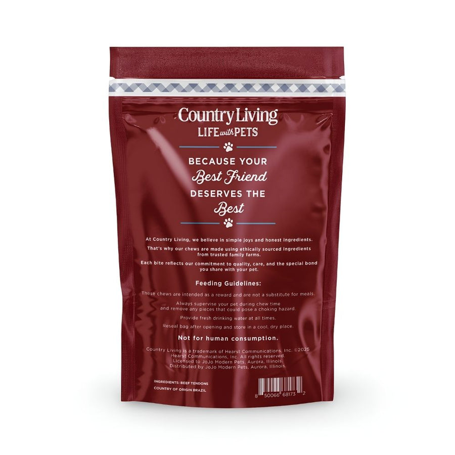 Country Living 4”-7” Beef Backstrap Tendon Dog Chews – 5 Count Bag – All-Natural, Long-Lasting, High-Protein Dog Treats – Single-Ingredient, Grain-Free