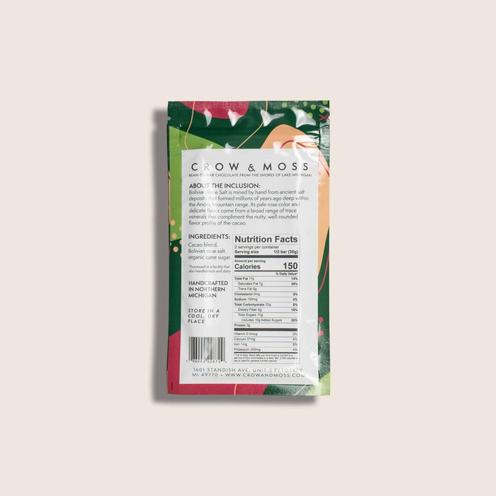 Crow & Moss Chocolate - Bolivian Rose Salt Chocolate Bar 67% - Case of 15 - Dark Chocolate Inclusion Bar | Delivery near me in ... Farm2Me #url#