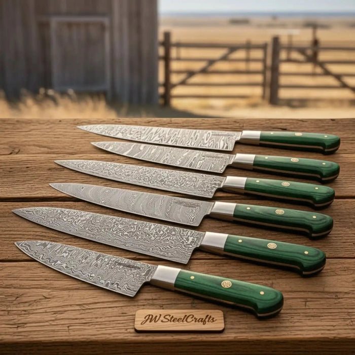6-Piece Custom Damascus Kitchen Knife Bundle —  Professional Chef and Utility Set