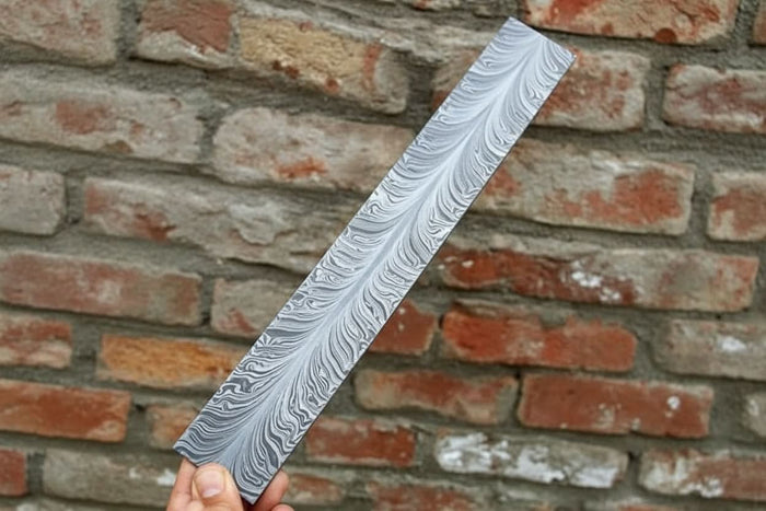 10 Inch Feather Pattern Damascus Steel Billet Bar for Knife and Tool Making