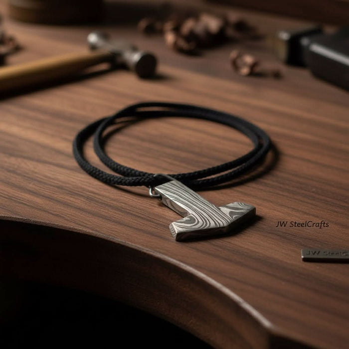 Handmade Damascus Steel Thor Hammer Pendant - Strength and Tradition