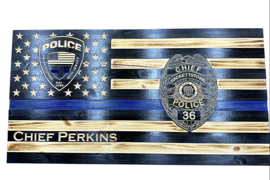 Chief tribute flag with two badge designs