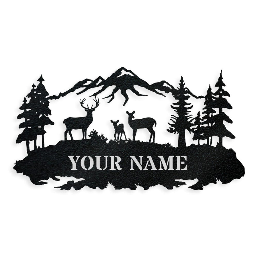 Deer Family Outdoor Scene - Monogram Metal Sign