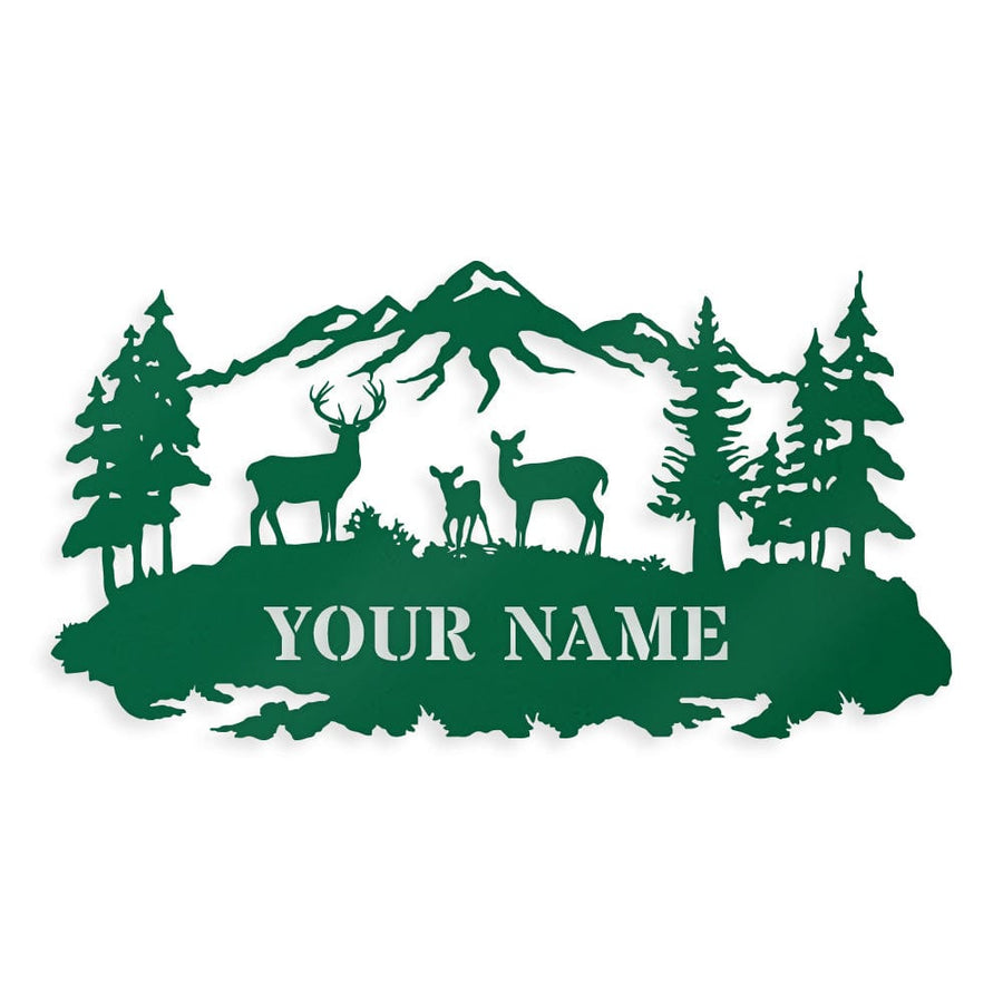 Deer Family Outdoor Scene - Monogram Metal Sign