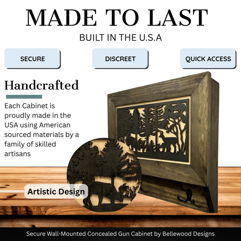 Deer Scene Wall Mounted Gun Cabinet Coat Rack – Secure & Stylish Wall Decor Hidden Firearm Concealment Furniture Key Hanger Deer Hunter Gift