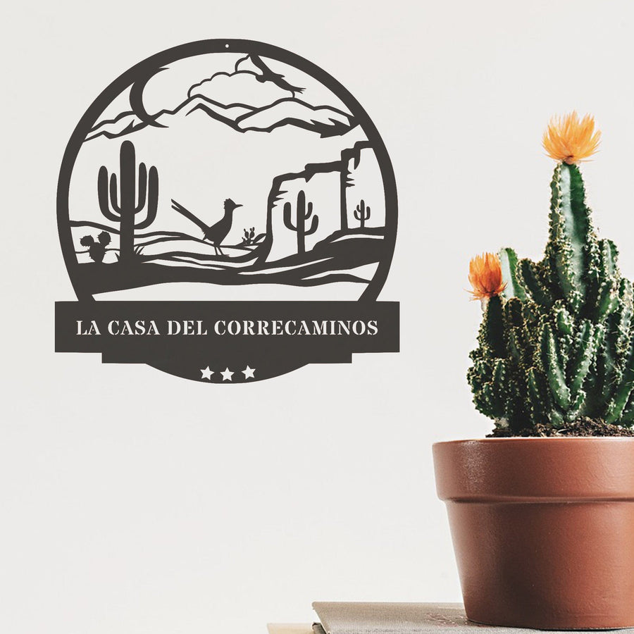 Desert Cactus with Roadrunner Customizable Metal Sign