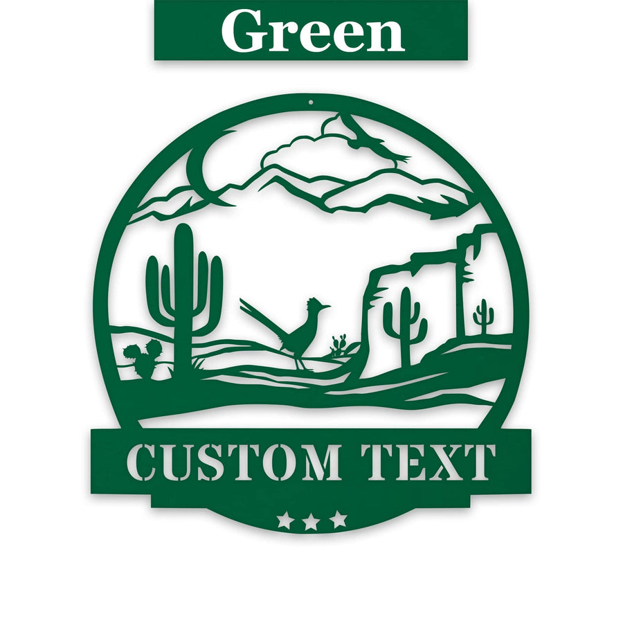 Desert Cactus with Roadrunner Customizable Metal Sign