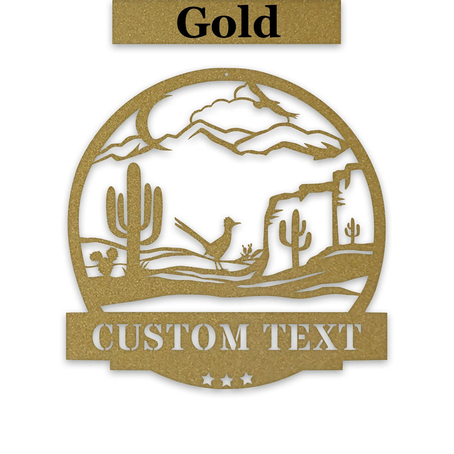 Desert Cactus with Roadrunner Customizable Metal Sign
