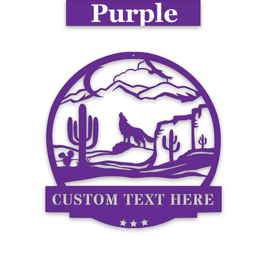 Desert Cactus with Wolf Customizable Metal Sign