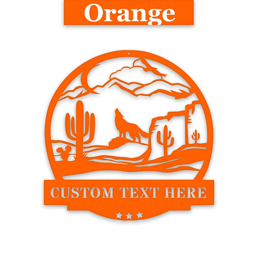 Desert Cactus with Wolf Customizable Metal Sign