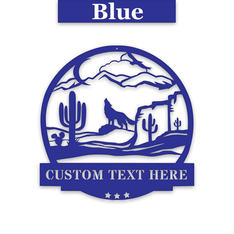 Desert Cactus with Wolf Customizable Metal Sign
