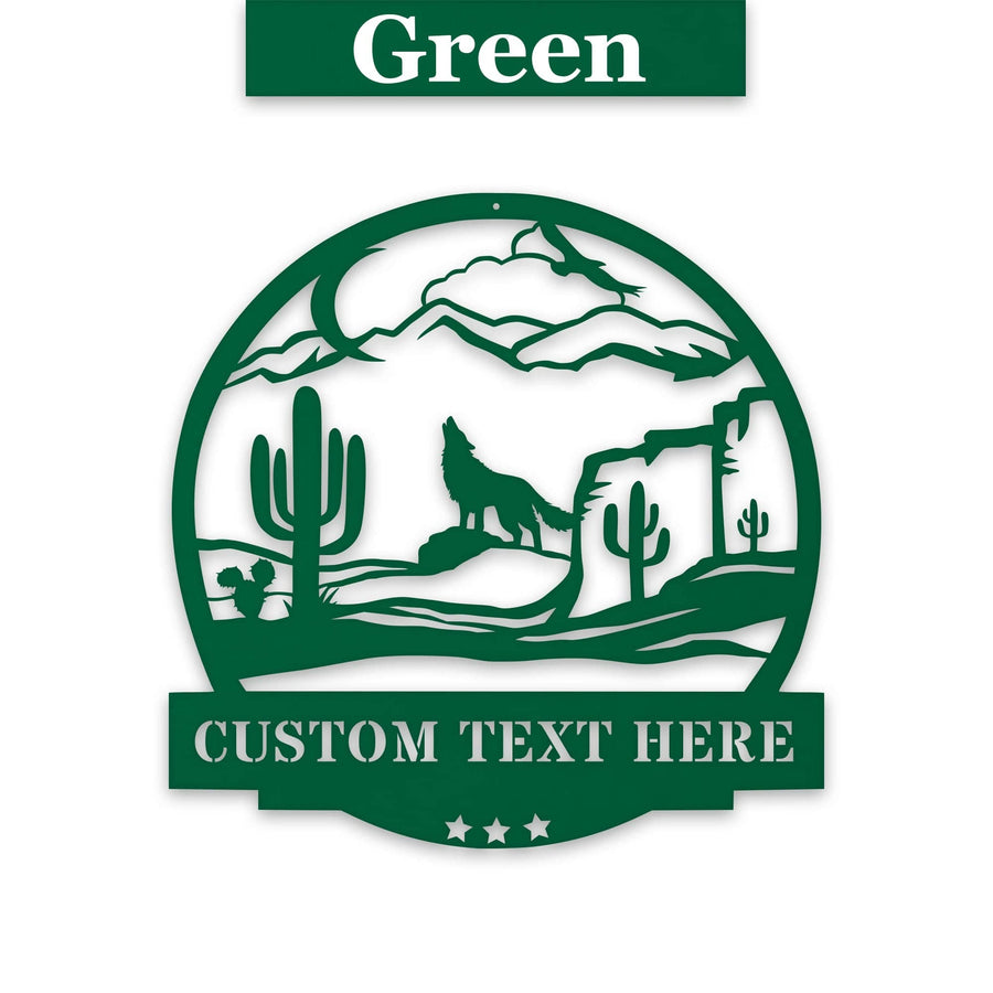 Desert Cactus with Wolf Customizable Metal Sign