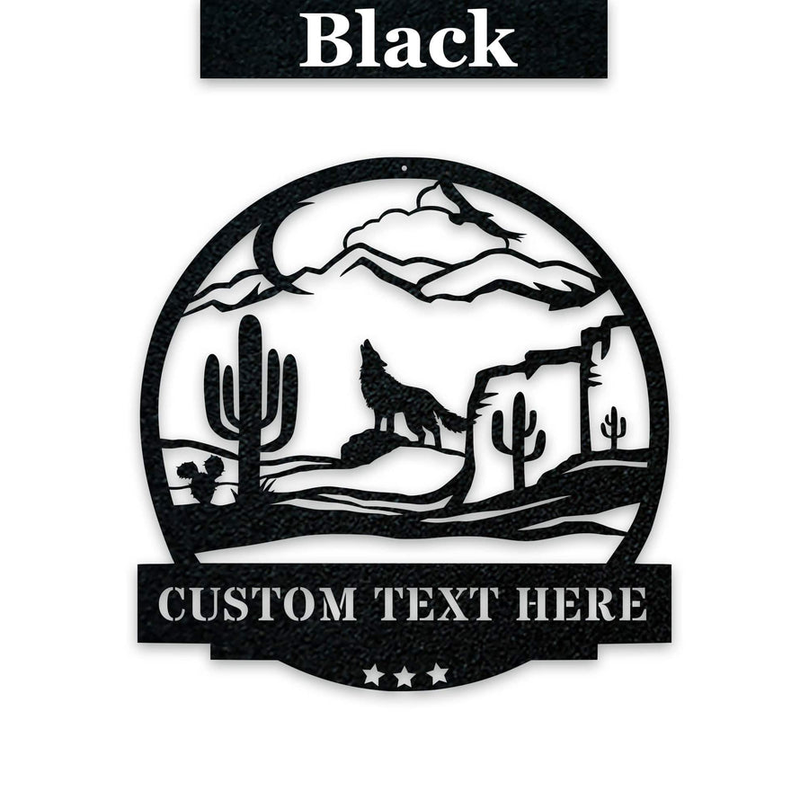 Desert Cactus with Wolf Customizable Metal Sign