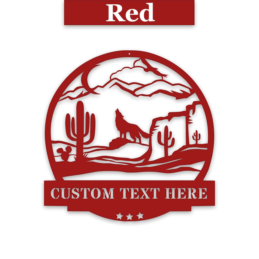 Desert Cactus with Wolf Customizable Metal Sign