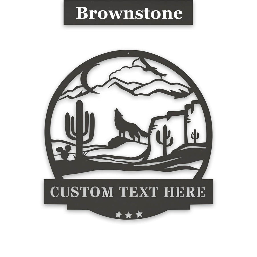 Desert Cactus with Wolf Customizable Metal Sign