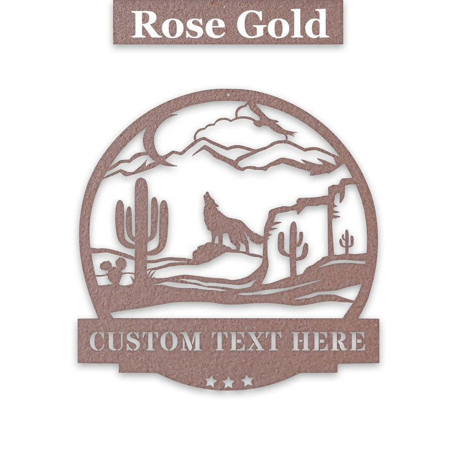 Desert Cactus with Wolf Customizable Metal Sign