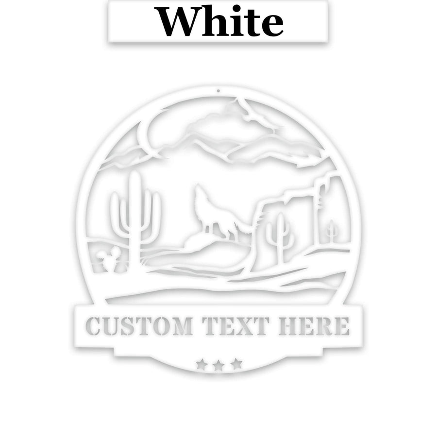 Desert Cactus with Wolf Customizable Metal Sign
