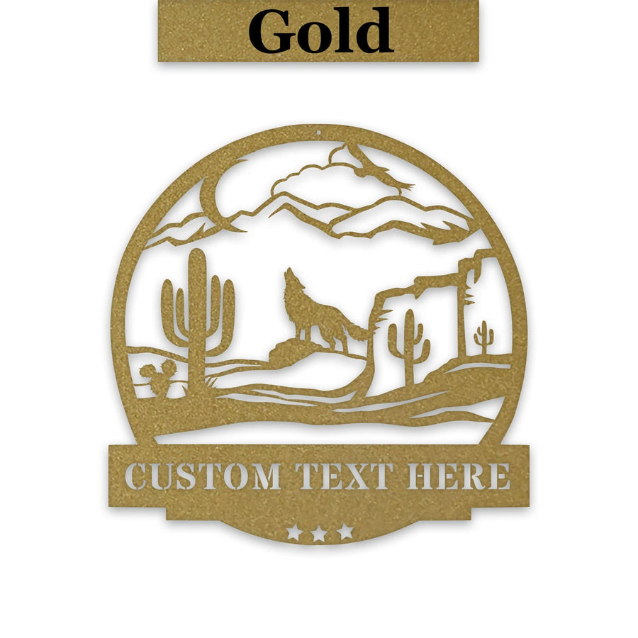 Desert Cactus with Wolf Customizable Metal Sign