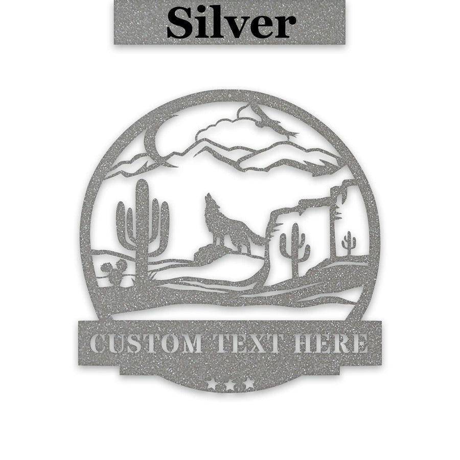 Desert Cactus with Wolf Customizable Metal Sign