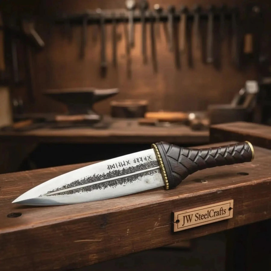 Double Edge Spear Point Medieval Dagger Fixed Blade 10–12 Inch Steel Knife with Guard Sheath