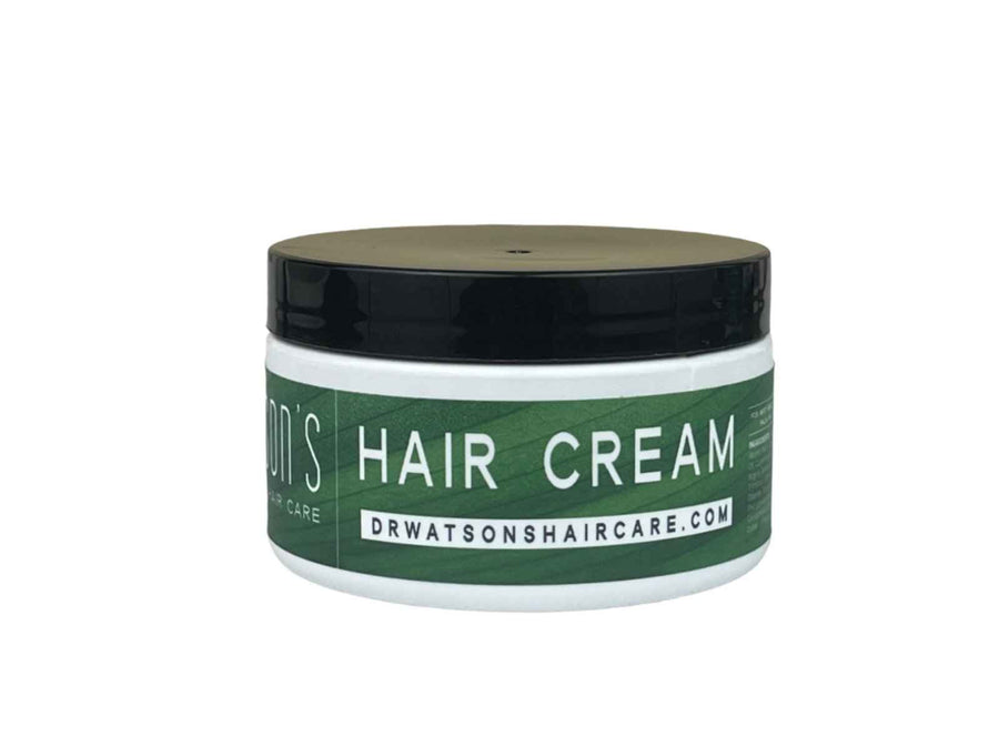 Dr. Watson's hair cream jar with label facing forward