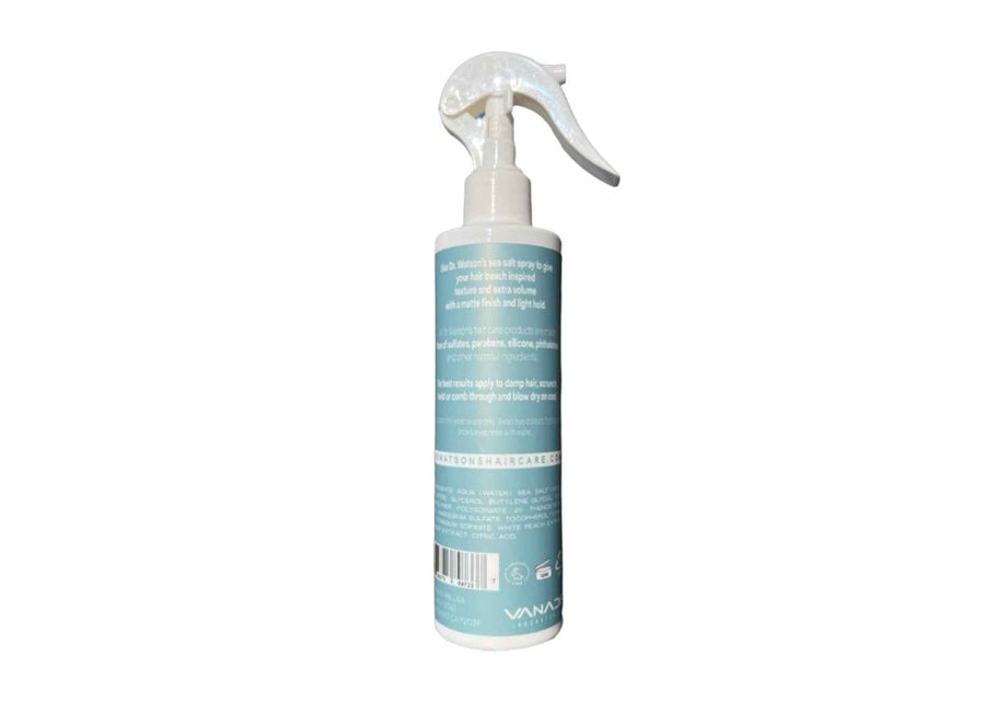 Back label of Dr. Watson's sea salt spray bottle