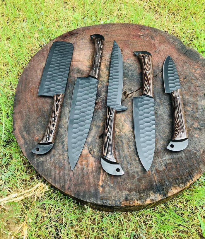5 pieces custom made d2 steel Black coated chef knives set