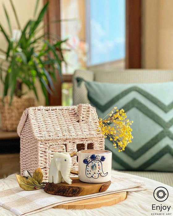 Elephant Abundance: Handmade Ceramic Espresso Cup Set with Gold Handle & Saucer, 5.4 oz - Perfect Elephant Lover Gift, Starbucks Inspired Elephant Coffee Cup