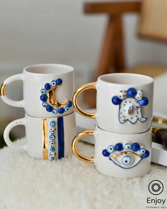 Elephant Abundance: Handmade Ceramic Espresso Cup Set with Gold Handle & Saucer, 5.4 oz - Perfect Elephant Lover Gift, Starbucks Inspired Elephant Coffee Cup