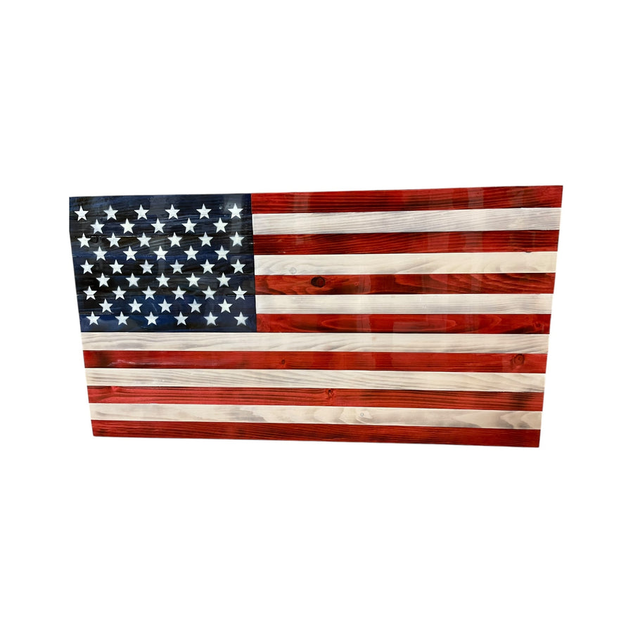 Traditional-color flag showing reflective epoxy finish