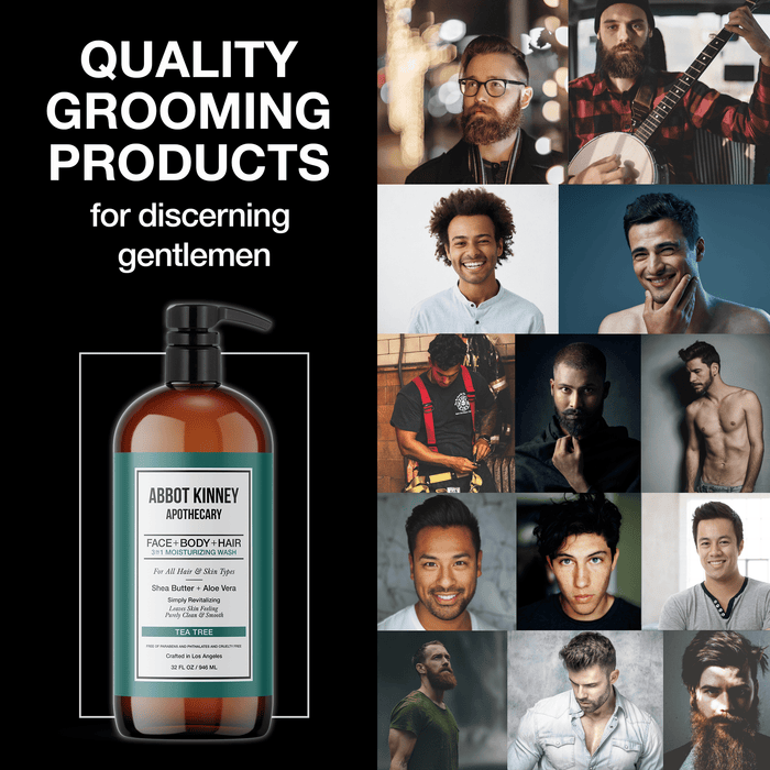Essential Men's Grooming Bundle - 3-in-1 Wash for Hair and Body + Face + Beard Wash with Tea Tree Oil by Abbot Kinney Apothecary Men's Grooming Los Angeles Brands 