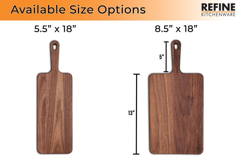 Legacy paddle size chart labeled 5.5 by 18 and 8.5 by 18 inches