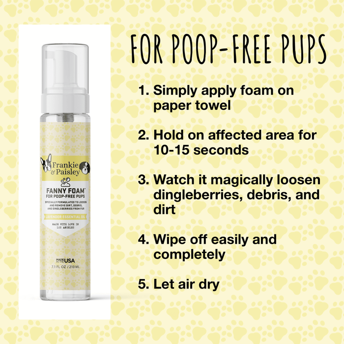 Fanny Foam™ Doggy Dingleberry Remover and Muddy Paw Treatment for Poop Free Pups Pet Grooming Supplies Frankie and Paisley Pet Products 