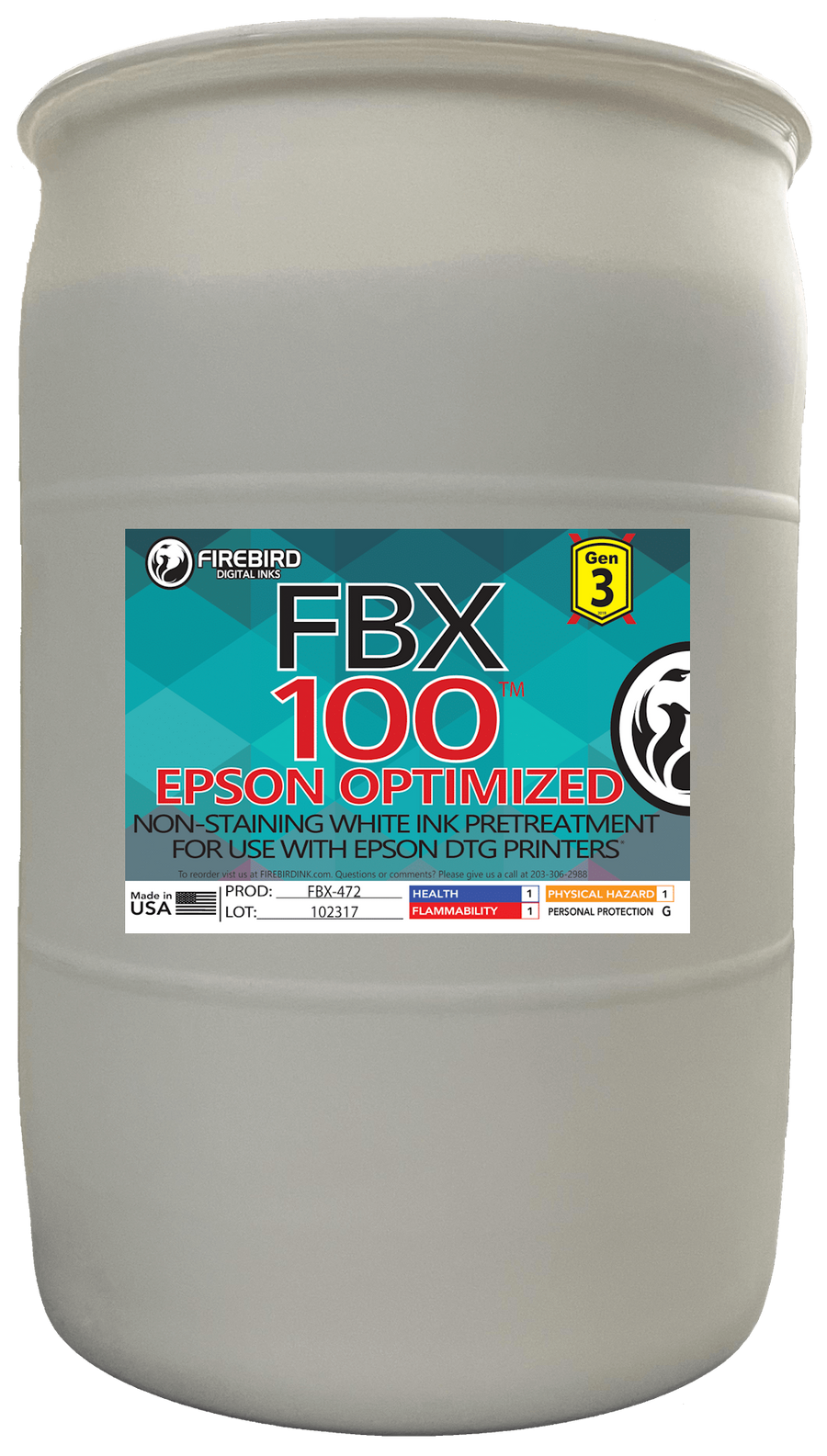 FBX-100 Gen3 Epson Optimized pretreatment in a 55-gallon drum