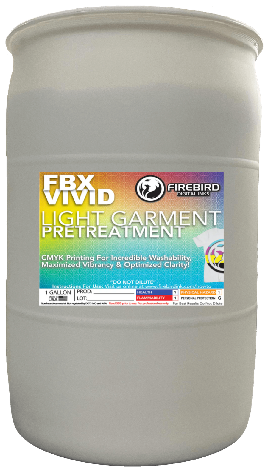 FBX-VIVID light garment pretreatment in a 55-gallon drum