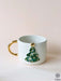 Handcrafted Christmas Tree Ceramic Coffee Mug - 10oz with Luxurious Gold Handle