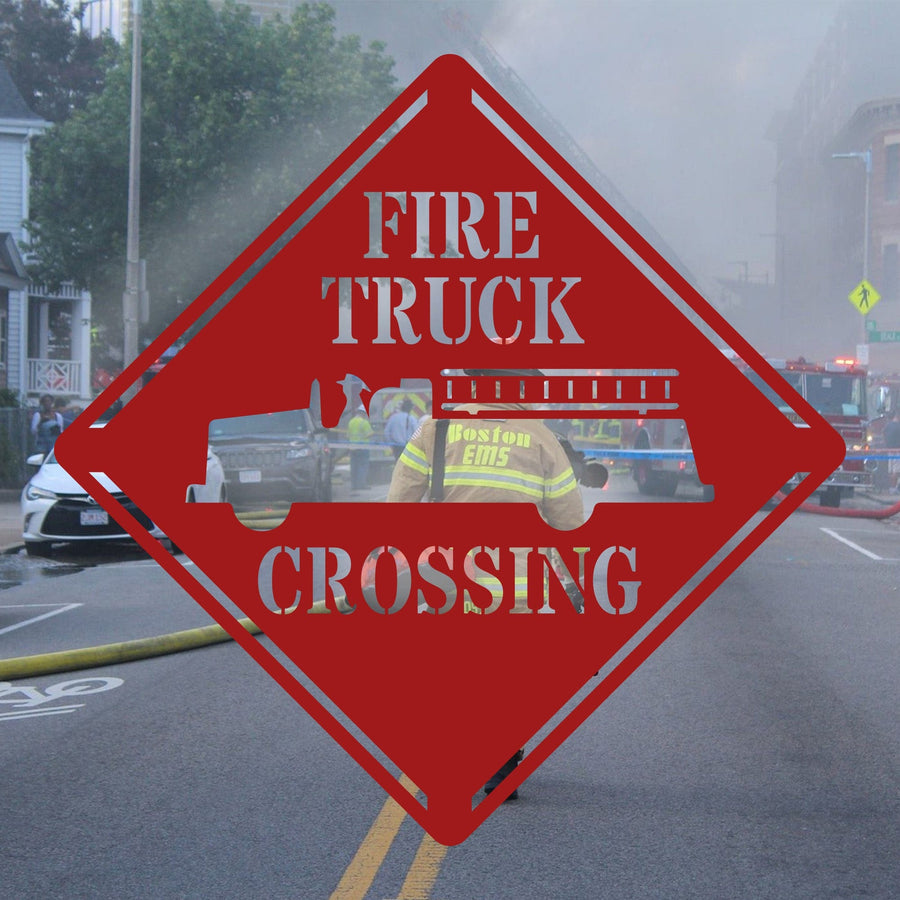 Fire Truck Crossing Customizable Metal Sign