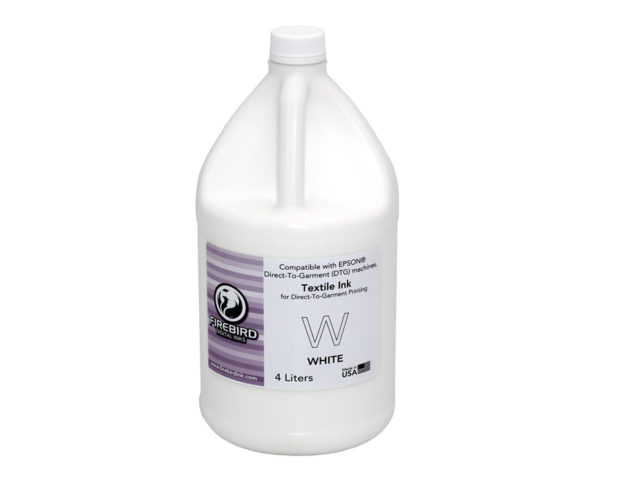 FIREBIRD Epson-compatible white DTG ink in a large handled container