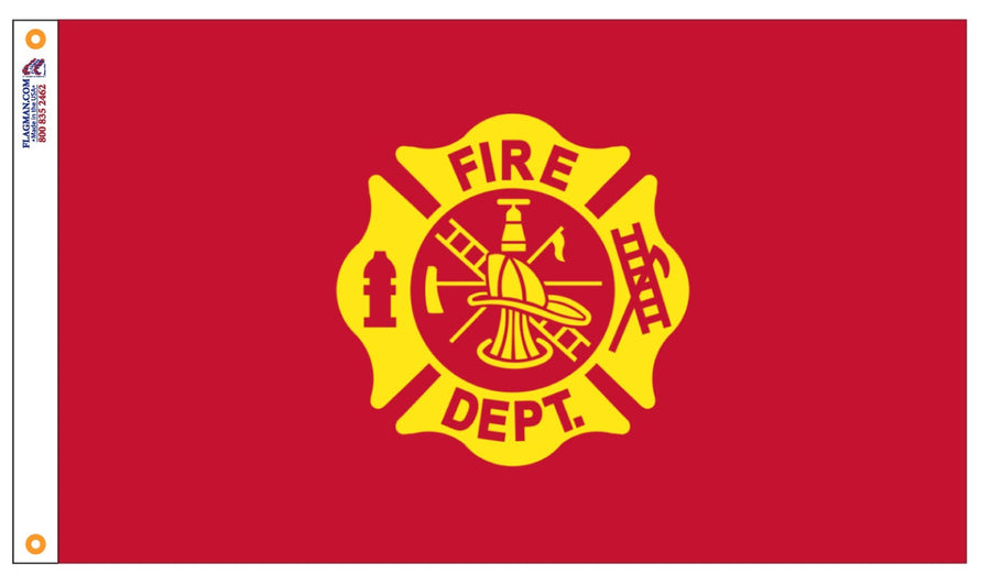 3' x 5' American-made Fire Department seal flag with red and yellow firefighter emblem