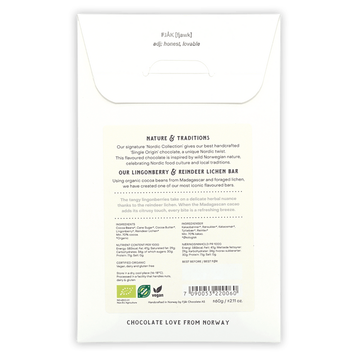 Fjåk Lingonberry & Lichen Dark Chocolate 70% (Nordic Collection) by Farm2Me