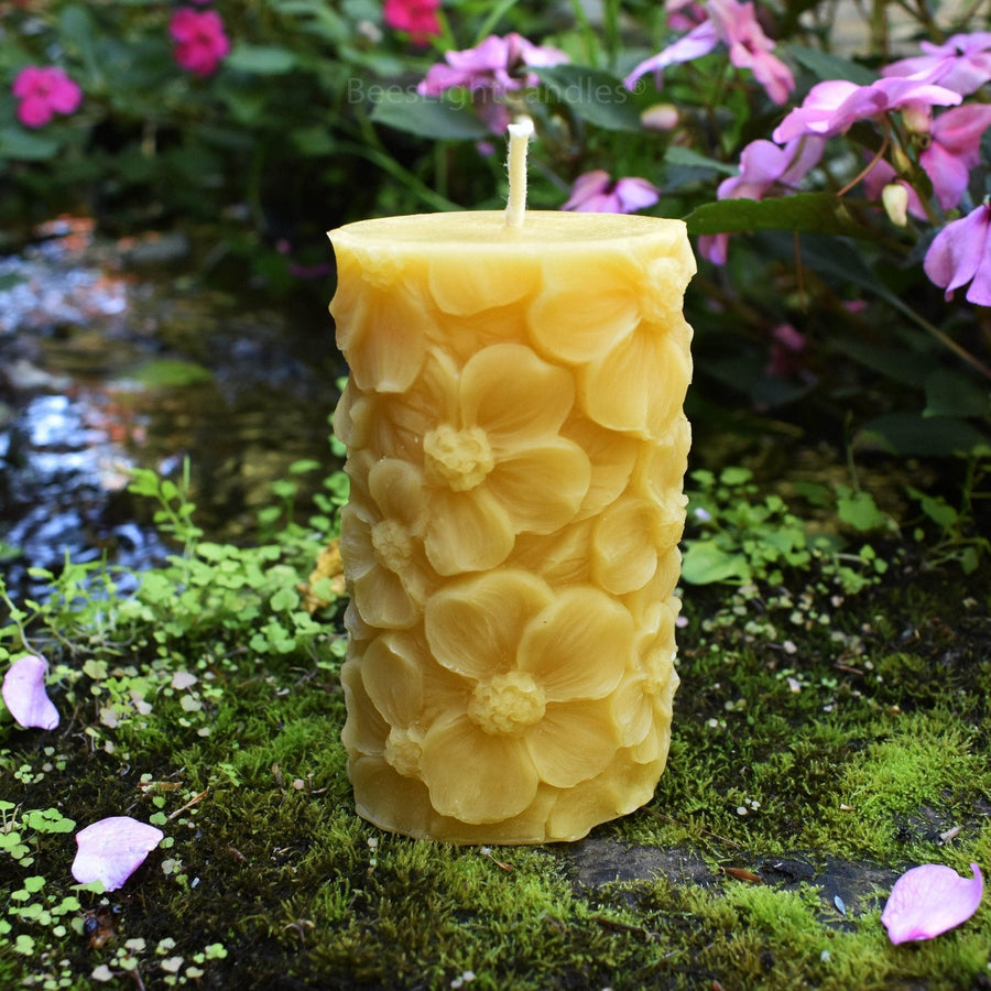 Floral Pillar Beeswax Candle