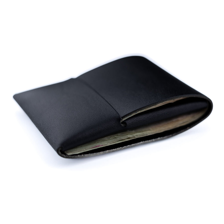 Black Franklin 2 leather wallet, side profile showing folded leather