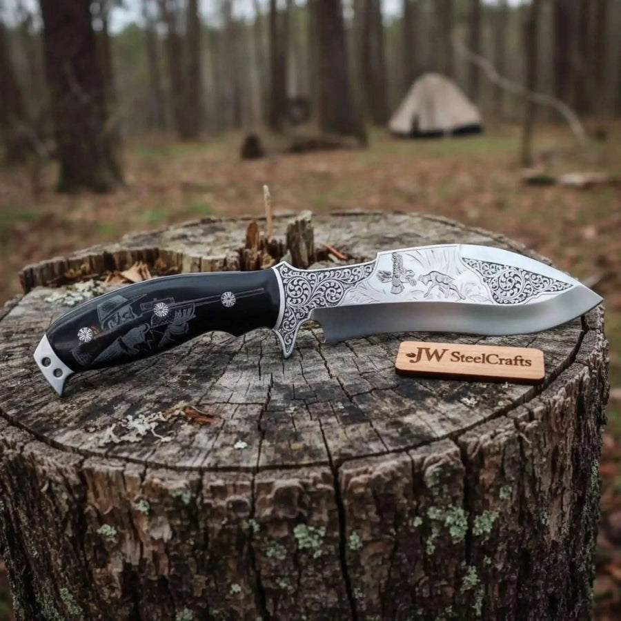 Frontier Persian Clip Point Bowie Knife Engraved D2 Steel Fixed Blade