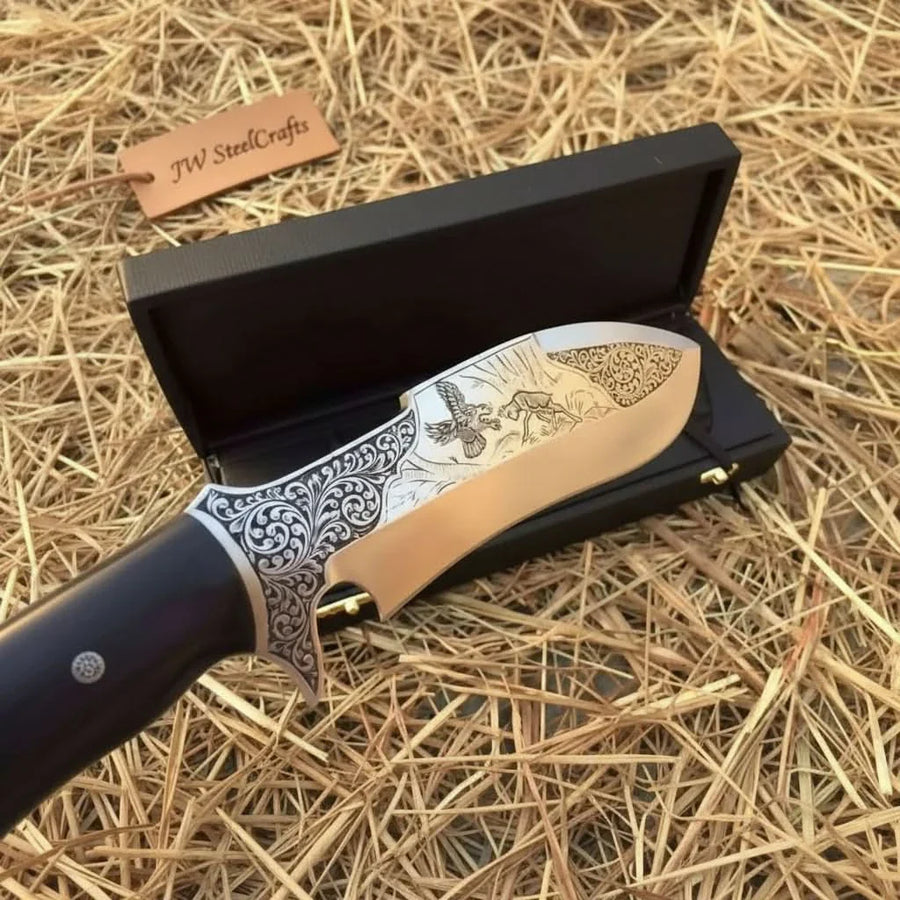 Frontier Persian Clip Point Bowie Knife Engraved D2 Steel Fixed Blade
