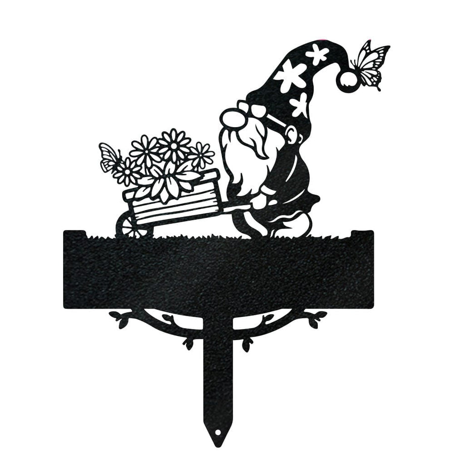 Garden Gnome Wheelbarrow Monogram - Metal Yard Signs